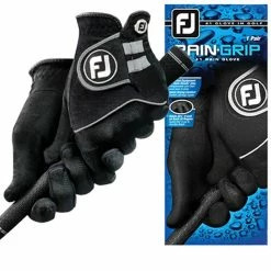 FootJoy Mens RainGrip Black Pair Of Gloves For The Right Handed Golfer