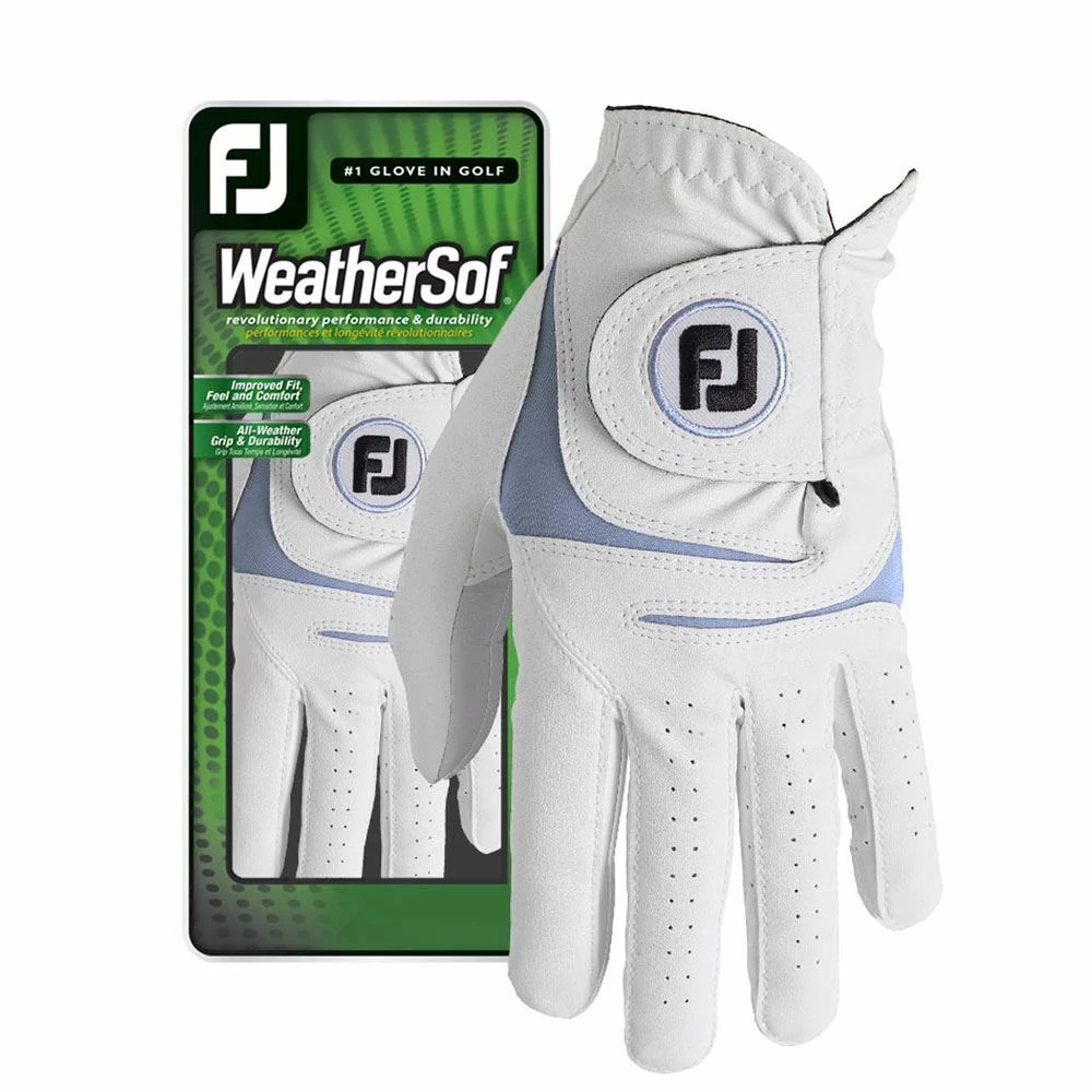FootJoy WeatherSof Glove White Blue For The Right Handed Golfer