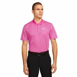 Nike Dri-Fit Victory Stripe Golf Polo Shirt - Pink/White